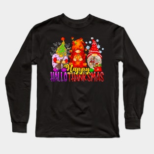 Happy Hallothanksmas Gnomes Lover Halloween Thanksgiving Long Sleeve T-Shirt